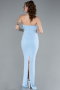 Light Blue Stoned Strapless Neck Long Mermaid Evening Gown ABU4687