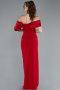 Red Off Shoulder Satin Drape Slit Evening Gown ABU4024