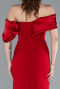 Red Off Shoulder Satin Drape Slit Evening Gown ABU4024