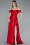 Red Off The Shoulder Slit Long Satin Prom Dress ABU4703
