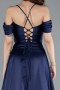 Navy Blue Off The Shoulder Slit Long Satin Prom Dress ABU4703