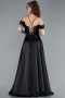 Black Off The Shoulder Slit Long Satin Prom Dress ABU4703