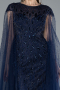 Navy Blue Beaded Cape Long Haute Couture Dress ABU4707
