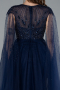 Navy Blue Beaded Cape Long Haute Couture Dress ABU4707
