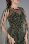 Olive Drab Beaded Cape Long Haute Couture Dress ABU4709