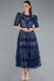 Navy Blue Midi Dantelle Night Dress ABK1388