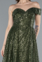 Olive Drab One Shoulder Taıled Sequined Long Evening Gown ABU4691