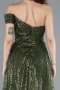 Olive Drab One Shoulder Taıled Sequined Long Evening Gown ABU4691
