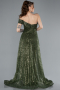 Olive Drab One Shoulder Taıled Sequined Long Evening Gown ABU4691