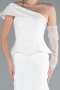 White Sequined One Shoulder Peplum Long Evening Gown ABU4730