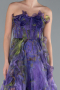 Purple Strapless Printed Slit Long Prom Gown ABU4734