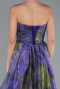 Purple Strapless Printed Slit Long Prom Gown ABU4734