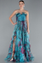 Oil Green Strapless Printed Slit Long Prom Gown ABU4734