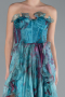 Oil Green Strapless Printed Slit Long Prom Gown ABU4734