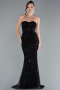 Long Black Beaded Plus Size Evening Gown ABU5010