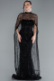 Long Black Beaded Plus Size Evening Gown ABU5010