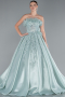 Mint Feathered Strapless Embroidered Long Princess Prom Dress ABU4738