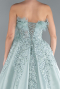 Mint Feathered Strapless Embroidered Long Princess Prom Dress ABU4738