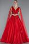 Red Sleeveless Stoned Long Haute Couture Dress ABU4432