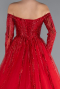 Red Sequined Long Sleeve Boat Neck Long Princess Dress ABU6144