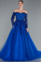 Sax Blue Sequined Long Sleeve Boat Neck Long Princess Dress ABU6144