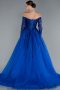 Sax Blue Sequined Long Sleeve Boat Neck Long Princess Dress ABU6144