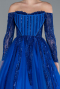 Sax Blue Sequined Long Sleeve Boat Neck Long Princess Dress ABU6144