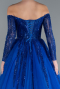 Sax Blue Sequined Long Sleeve Boat Neck Long Princess Dress ABU6144