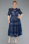 Navy Blue Midi Dantelle Plus Size Evening Dress ABK1396