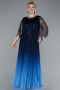 Navy Blue Long Chiffon Plus Size Evening Gown ABU4633