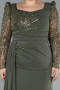 Olive Drab Stoned Long Sleeve Slit Chiffon Formal Plus Size Dress ABU4733
