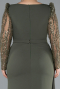 Olive Drab Stoned Long Sleeve Slit Chiffon Formal Plus Size Dress ABU4733