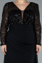 Black Sequined Long Sleeve Tail Plus Size Evening Gown ABU4711