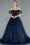 Navy Blue Off The Shoulder Stoned Ball Gown Prom Dress ABU4762