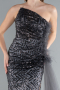 Anthracite Strapless Slit Long Train Sequin Mermaid Evening Gown ABU4772