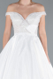 White Pearled Boat Neck Long Satin Wedding Dress ABG091