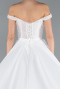 White Pearled Boat Neck Long Satin Wedding Dress ABG091