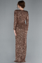 Copper Long Sleeve V Neck Scaly Evening Gown ABU4763