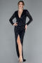 Navy Blue Long Sleeve V Neck Scaly Evening Gown ABU4763