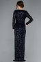 Navy Blue Long Sleeve V Neck Scaly Evening Gown ABU4763