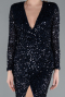 Navy Blue Long Sleeve V Neck Scaly Evening Gown ABU4763