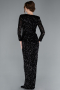 Black Long Sleeve V Neck Scaly Evening Gown ABU4763