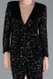 Black Long Sleeve V Neck Scaly Evening Gown ABU4763