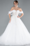 White Boat Neck Floral Embroidered Princess Wedding Dress ABG101
