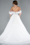 White Boat Neck Floral Embroidered Princess Wedding Dress ABG101
