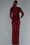 Burgundy Long Sleeve V Neck Scaly Evening Gown ABU4763