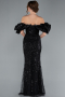 Black Stoned Strapless Sleeve Accessories Long Mermaid Evening Gown ABU4509