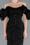 Black Stoned Strapless Sleeve Accessories Long Mermaid Evening Gown ABU4509