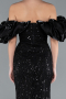 Black Stoned Strapless Sleeve Accessories Long Mermaid Evening Gown ABU4509