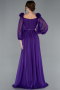 Purple Floral Boat Neck Long Sleeve Chiffon Prom Gown ABU4130